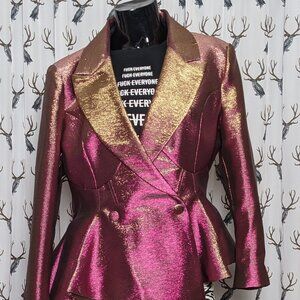 Stunning ASOS Pink Gold Shimmer Waterfall Sash Peplum Blazer